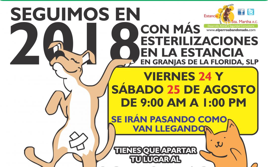 ESTERILIZACIONES A BAJO COSTO 24 Y 25 DE AGOSTO DE 2018