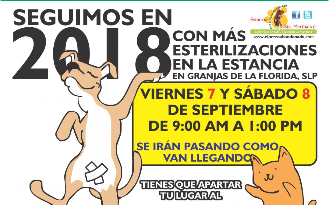 ESTERILIZACIONES A BAJO COSTO 7 Y 8 DE SEPTIEMBRE DE 2018