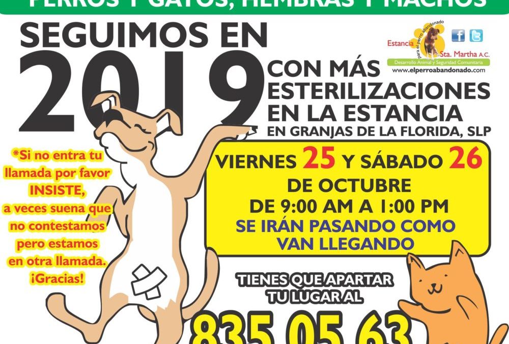 25 y 26 de octubre Esterilizaciones en la Estancia
